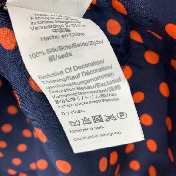 J. Crew Collection Silk Twill Popover Top Womens Size M Navy Orange Polka Dot - Picture 6 of 6